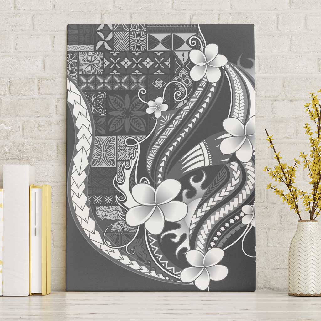 Samoa Siapo Tribal Pattern Canvas Wall Art Light Gray Polynesian Plumeria Tapa Motif LT9 Without Frame Gray - Polynesian Pride