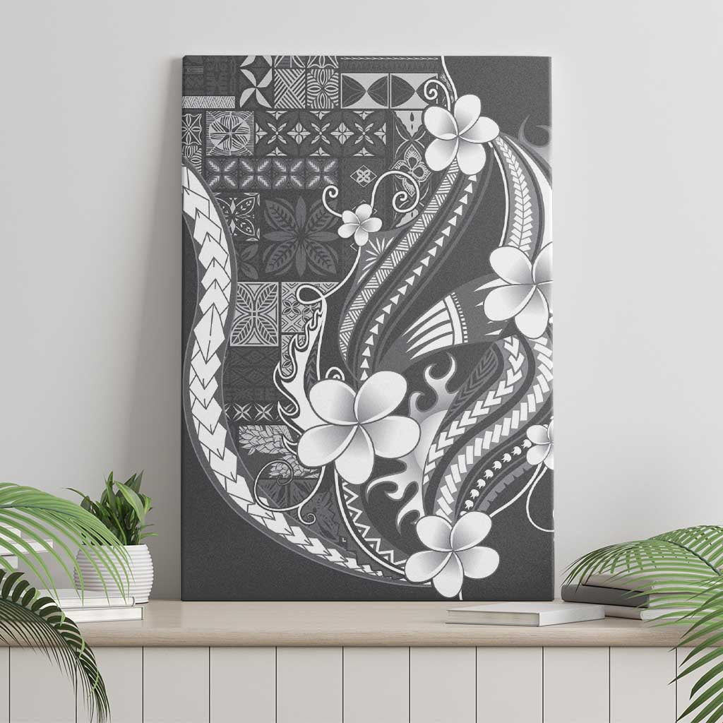 Samoa Siapo Tribal Pattern Canvas Wall Art Light Gray Polynesian Plumeria Tapa Motif LT9 - Polynesian Pride