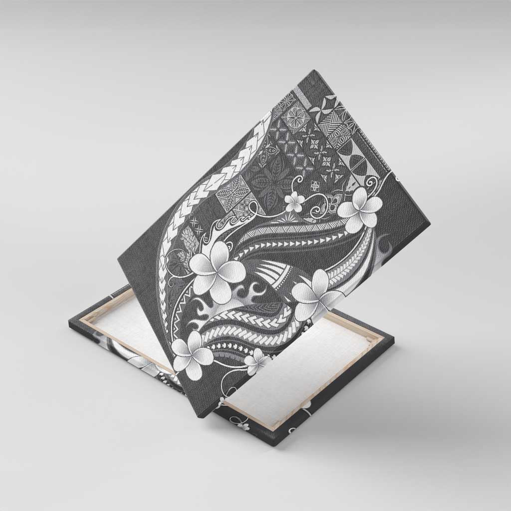 Samoa Siapo Tribal Pattern Canvas Wall Art Light Gray Polynesian Plumeria Tapa Motif LT9 With Frame Gray - Polynesian Pride