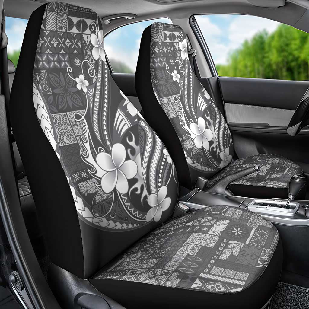 Samoa Siapo Tribal Pattern Car Seat Cover Light Gray Polynesian Plumeria Tapa Motif LT9 - Polynesian Pride