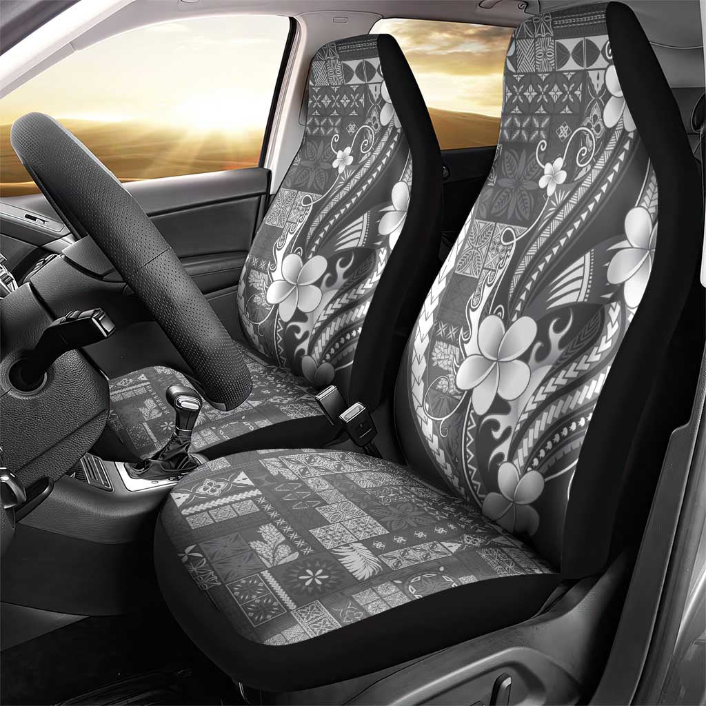 Samoa Siapo Tribal Pattern Car Seat Cover Light Gray Polynesian Plumeria Tapa Motif LT9 - Polynesian Pride