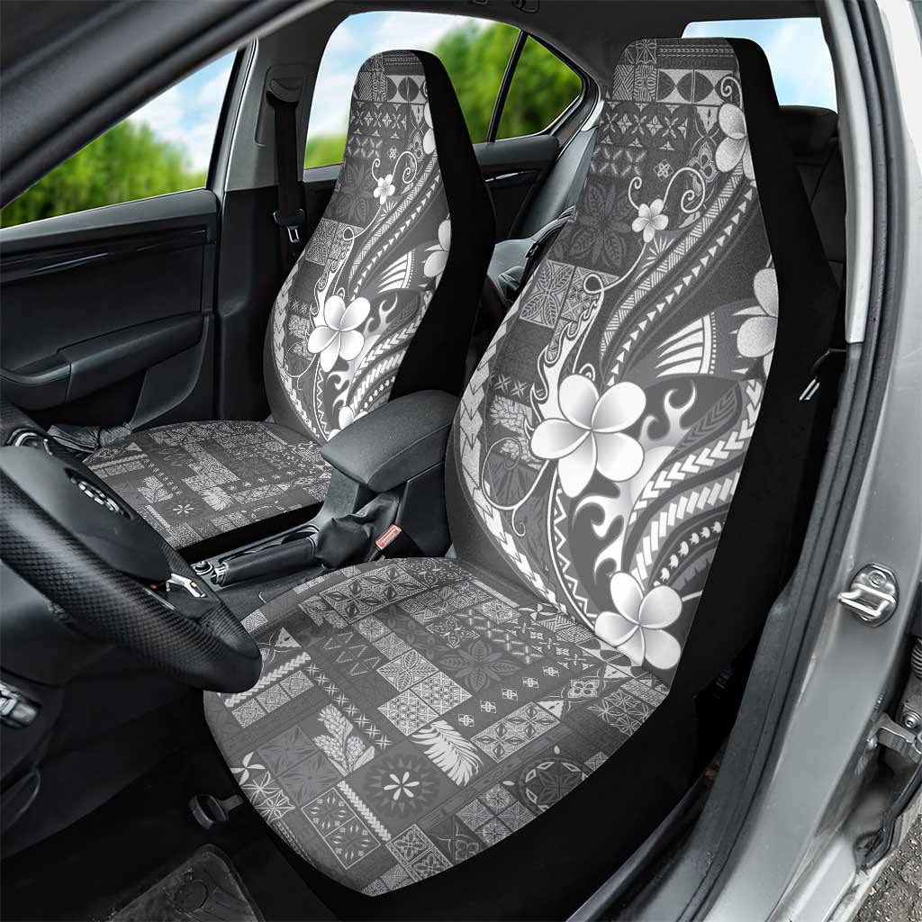 Samoa Siapo Tribal Pattern Car Seat Cover Light Gray Polynesian Plumeria Tapa Motif LT9 - Polynesian Pride
