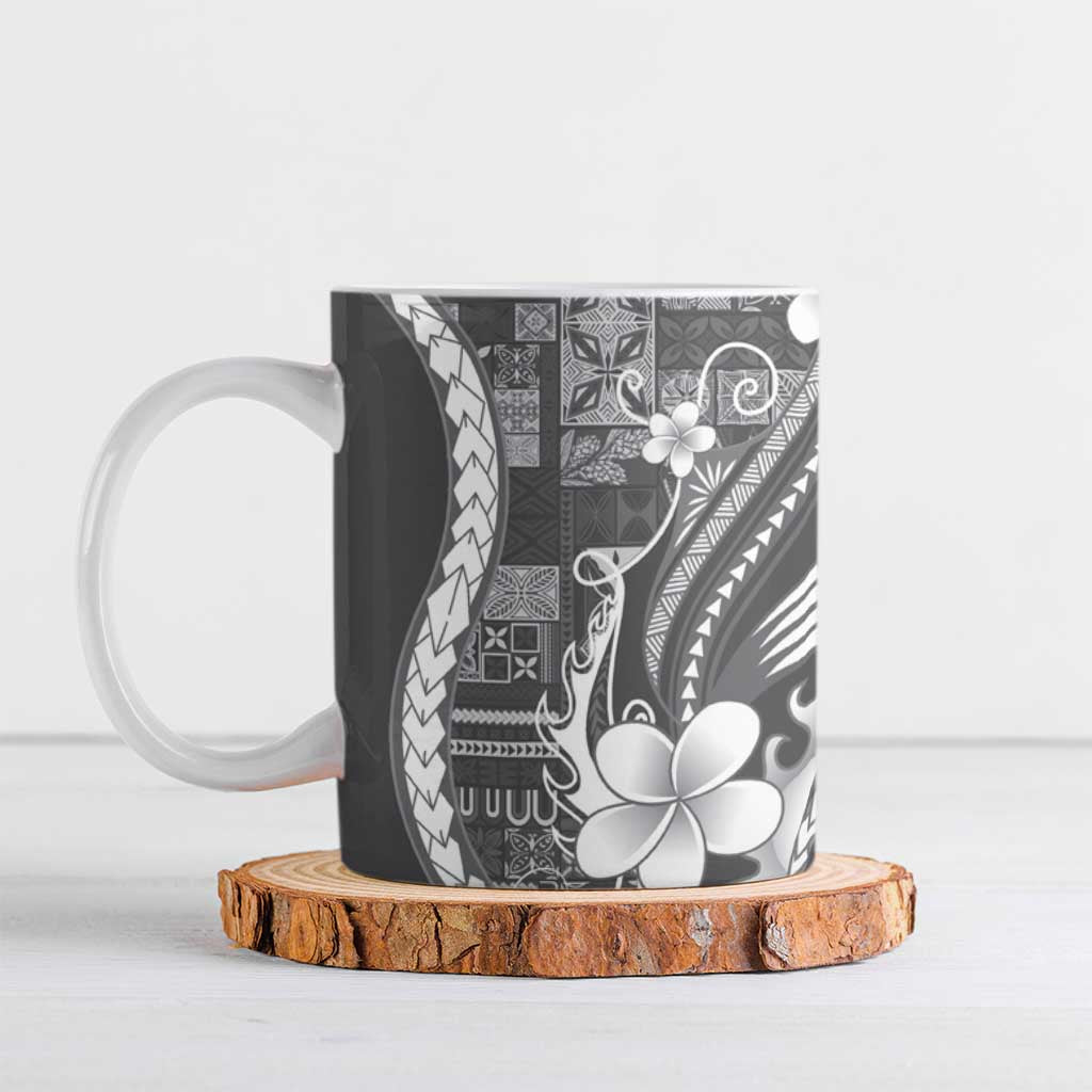 Samoa Siapo Tribal Pattern Ceramic Mug Light Gray Polynesian Plumeria Tapa Motif