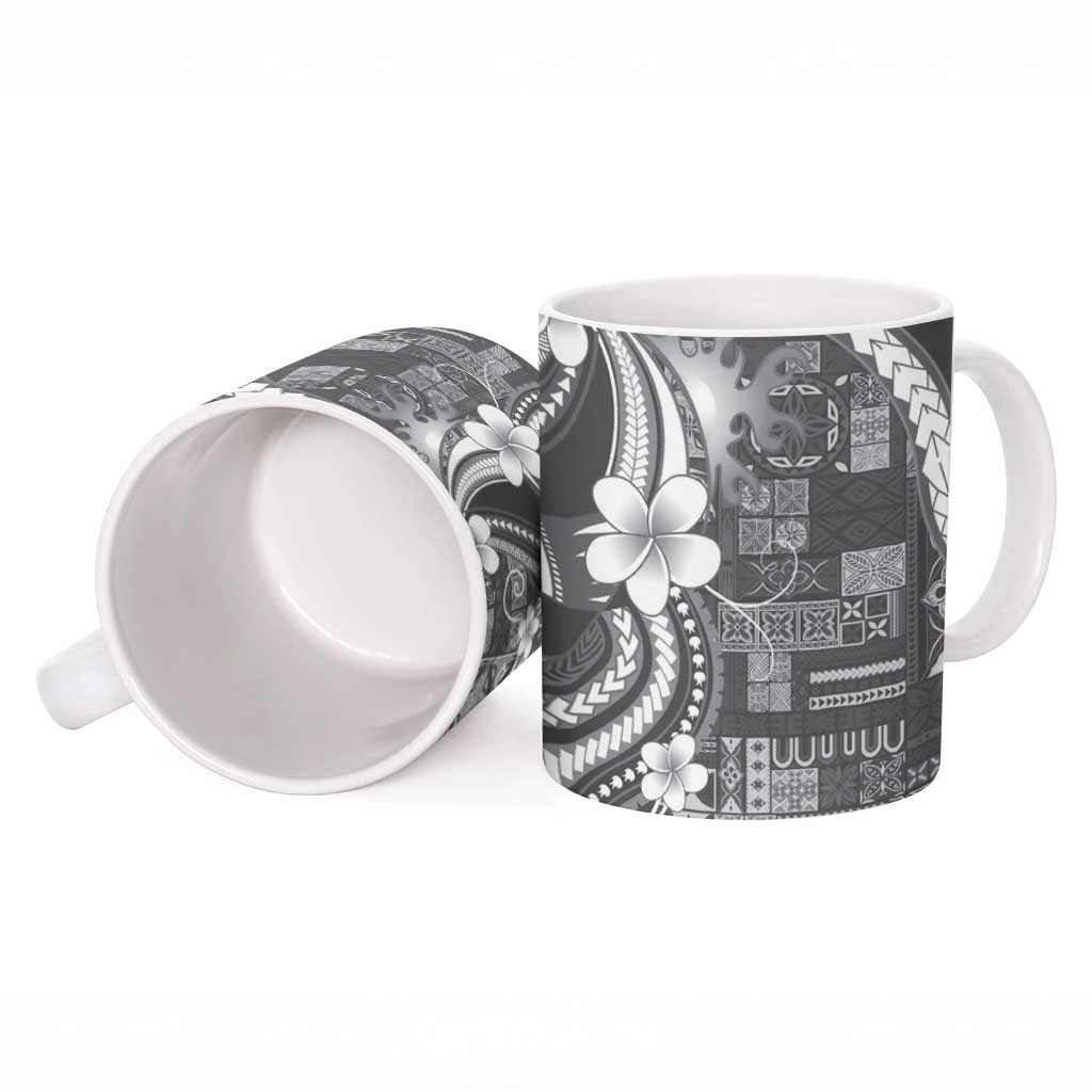Samoa Siapo Tribal Pattern Ceramic Mug Light Gray Polynesian Plumeria Tapa Motif
