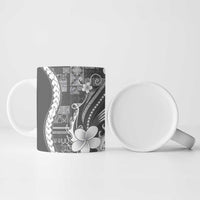 Samoa Siapo Tribal Pattern Ceramic Mug Light Gray Polynesian Plumeria Tapa Motif