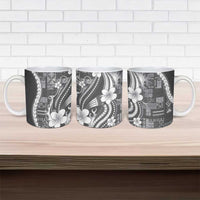 Samoa Siapo Tribal Pattern Ceramic Mug Light Gray Polynesian Plumeria Tapa Motif