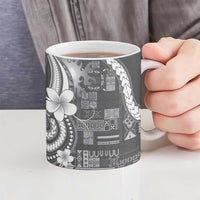 Samoa Siapo Tribal Pattern Ceramic Mug Light Gray Polynesian Plumeria Tapa Motif