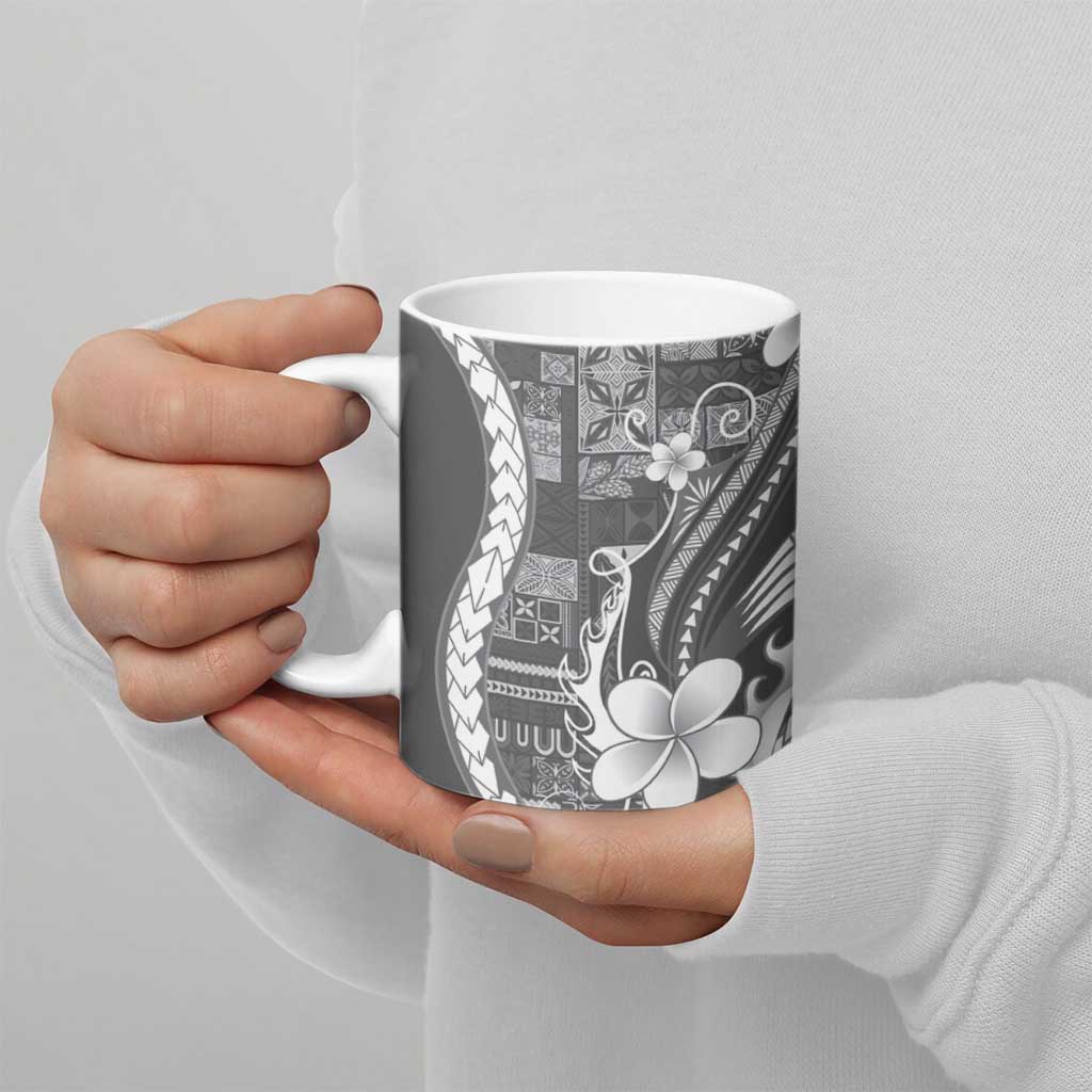 Samoa Siapo Tribal Pattern Ceramic Mug Light Gray Polynesian Plumeria Tapa Motif
