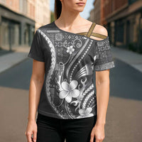 Samoa Siapo Tribal Pattern Cross Shoulder Shirt Light Gray Polynesian Plumeria Tapa Motif LT9 - Polynesian Pride