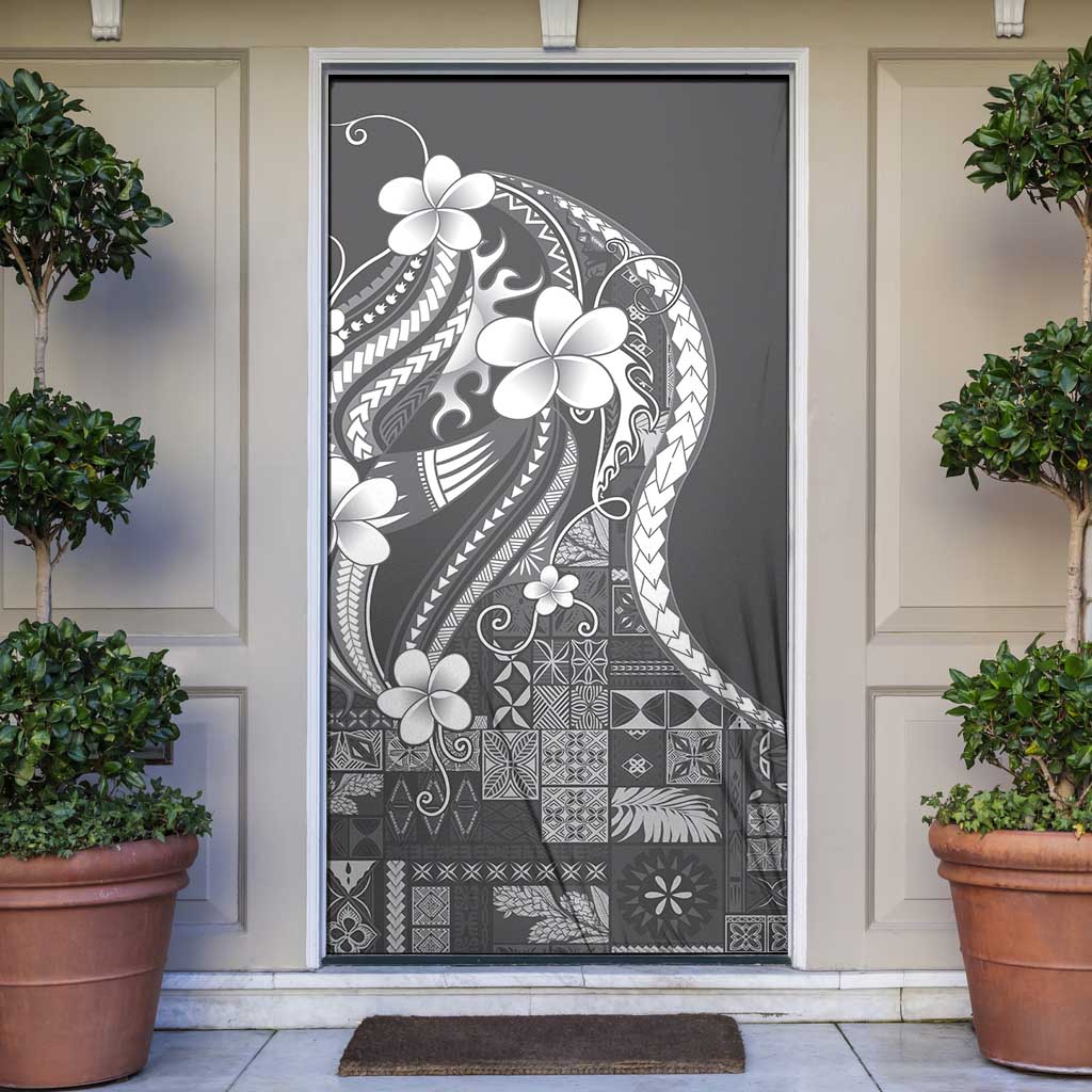 Samoa Siapo Tribal Pattern Door Cover Light Gray Polynesian Plumeria Tapa Motif