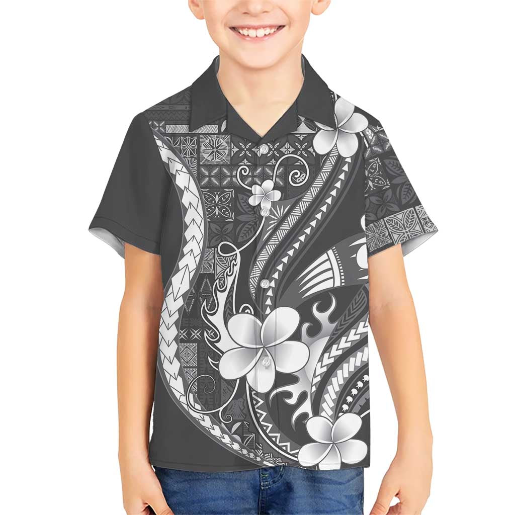 Samoa Siapo Tribal Pattern Family Matching Mermaid Dress and Hawaiian Shirt Light Gray Polynesian Plumeria Tapa Motif