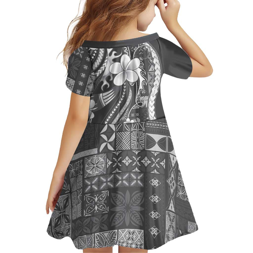 Samoa Siapo Tribal Pattern Family Matching Short Sleeve Bodycon Dress and Hawaiian Shirt Light Gray Polynesian Plumeria Tapa Motif