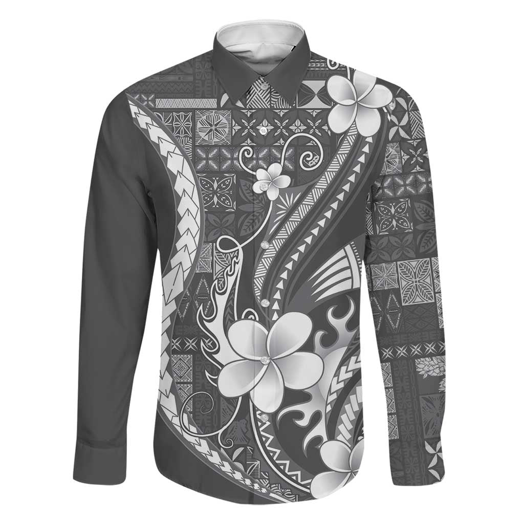 Samoa Siapo Tribal Pattern Family Matching Short Sleeve Bodycon Dress and Hawaiian Shirt Light Gray Polynesian Plumeria Tapa Motif