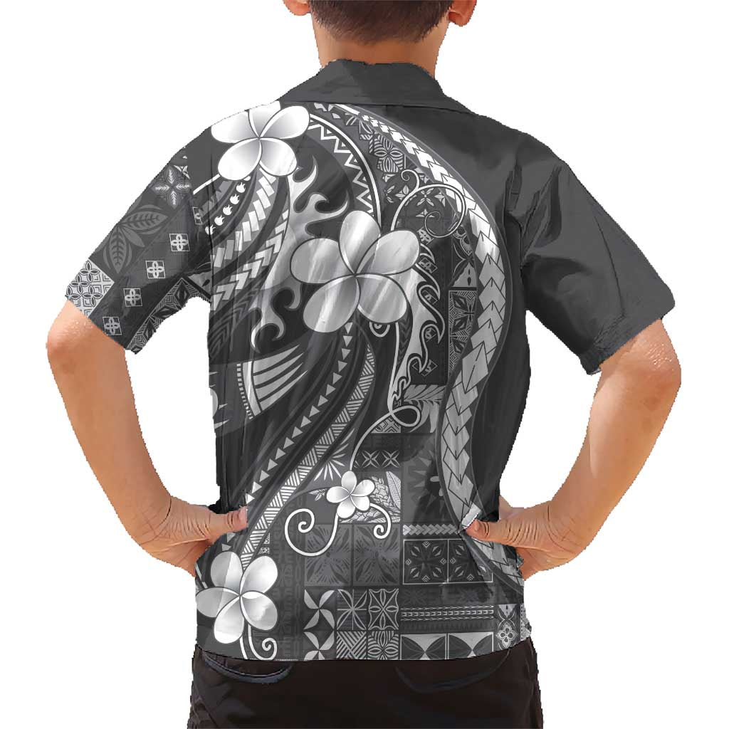 Samoa Siapo Tribal Pattern Family Matching Tank Maxi Dress and Hawaiian Shirt Light Gray Polynesian Plumeria Tapa Motif