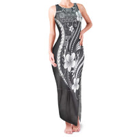 Samoa Siapo Tribal Pattern Family Matching Tank Maxi Dress and Hawaiian Shirt Light Gray Polynesian Plumeria Tapa Motif