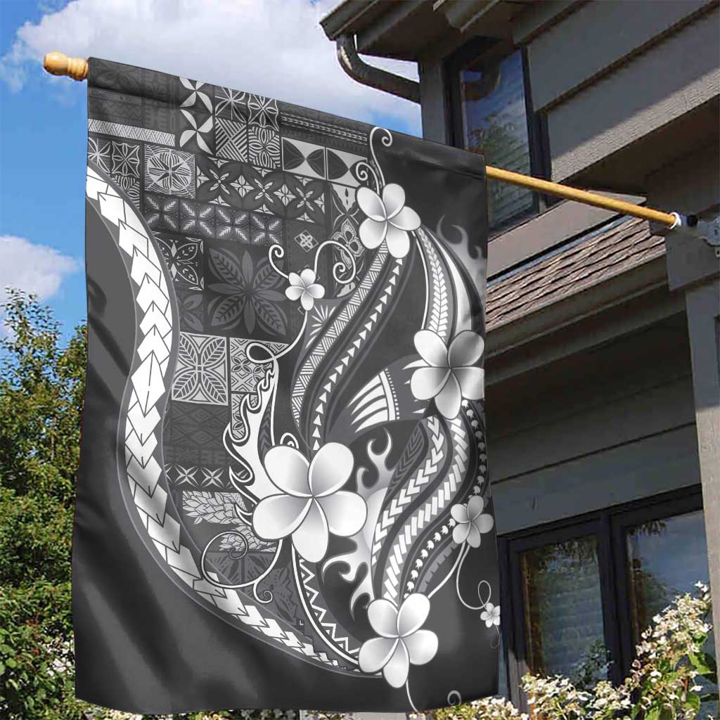 Samoa Siapo Tribal Pattern Garden Flag Light Gray Polynesian Plumeria Tapa Motif LT9 - Polynesian Pride