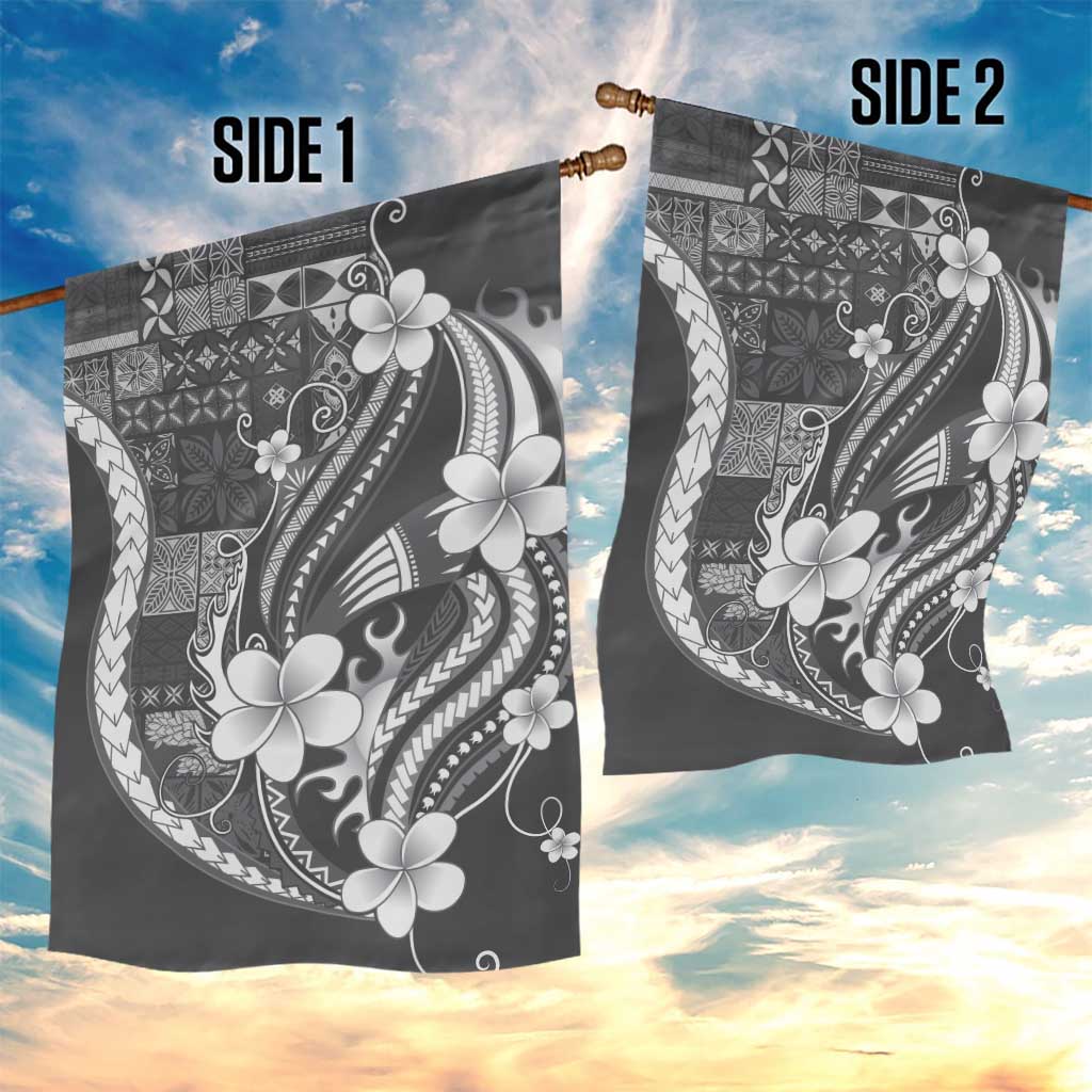 Samoa Siapo Tribal Pattern Garden Flag Light Gray Polynesian Plumeria Tapa Motif LT9 - Polynesian Pride