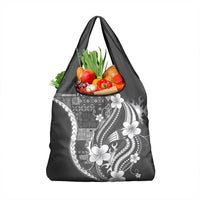 Samoa Siapo Tribal Pattern Grocery Bag Light Gray Polynesian Plumeria Tapa Motif LT9 1-pack One Size Gray - Polynesian Pride