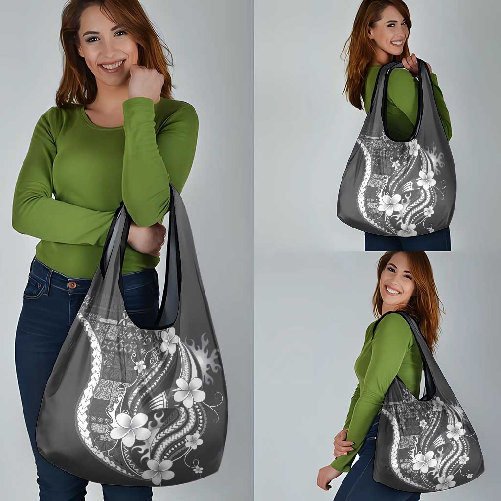 Samoa Siapo Tribal Pattern Grocery Bag Light Gray Polynesian Plumeria Tapa Motif LT9 - Polynesian Pride
