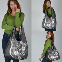 Samoa Siapo Tribal Pattern Grocery Bag Light Gray Polynesian Plumeria Tapa Motif LT9 - Polynesian Pride