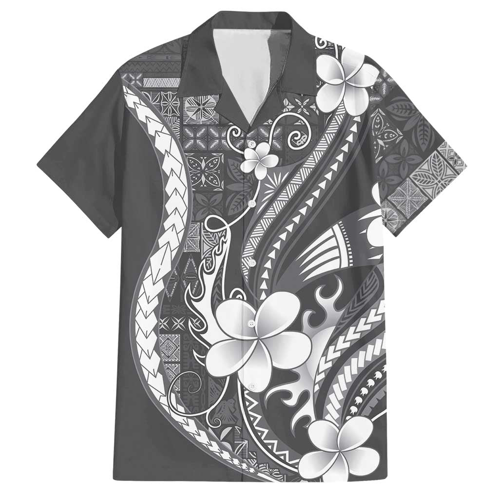 Samoa Siapo Tribal Pattern Hawaiian Shirt Light Gray Polynesian Plumeria Tapa Motif