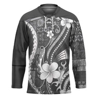 Samoa Siapo Tribal Pattern Hockey Jersey Light Gray Polynesian Plumeria Tapa Motif LT9 Unisex Gray - Polynesian Pride