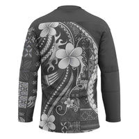 Samoa Siapo Tribal Pattern Hockey Jersey Light Gray Polynesian Plumeria Tapa Motif LT9 - Polynesian Pride