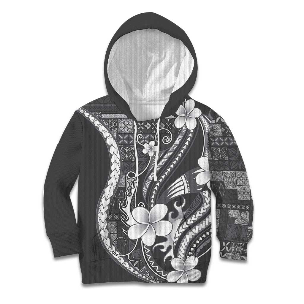 Samoa Siapo Tribal Pattern Kid Hoodie Light Gray Polynesian Plumeria Tapa Motif