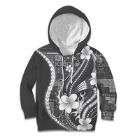 Samoa Siapo Tribal Pattern Kid Hoodie Light Gray Polynesian Plumeria Tapa Motif