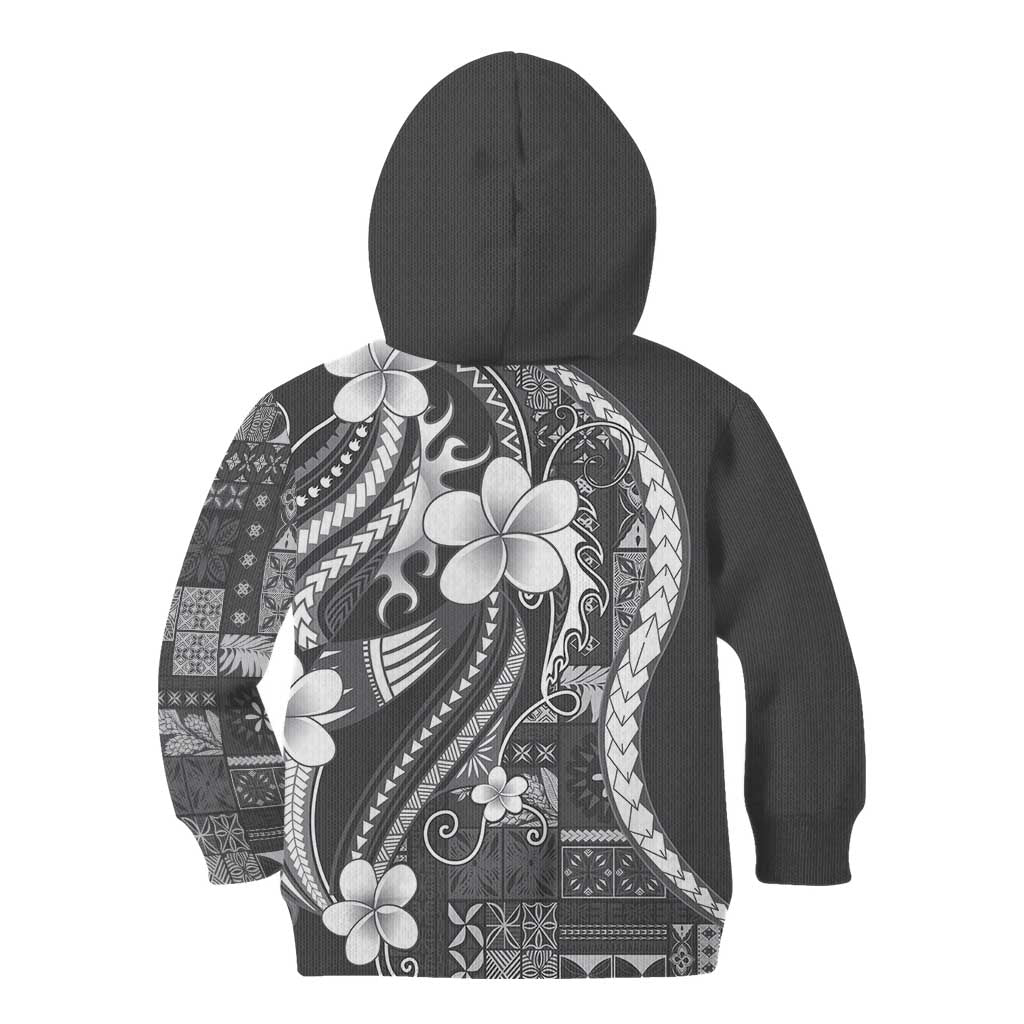 Samoa Siapo Tribal Pattern Kid Hoodie Light Gray Polynesian Plumeria Tapa Motif