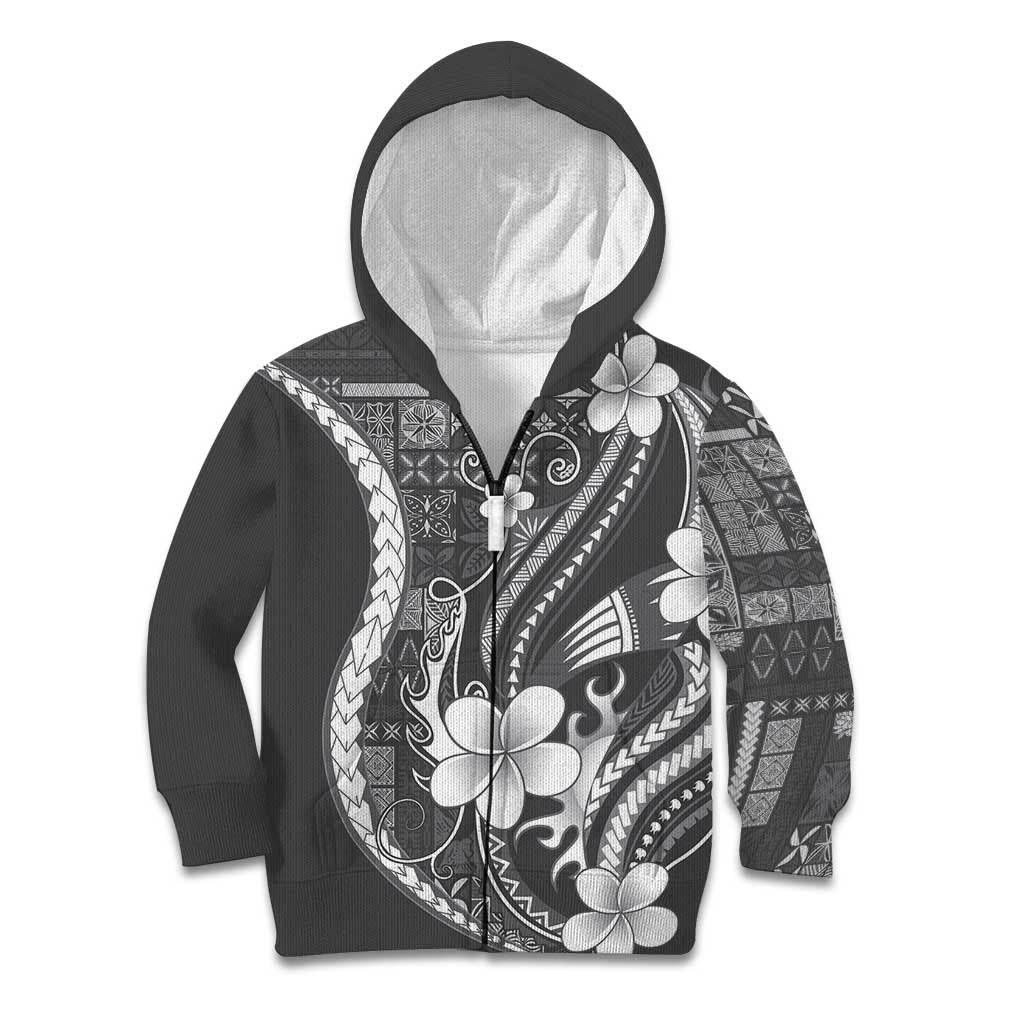 Samoa Siapo Tribal Pattern Kid Hoodie Light Gray Polynesian Plumeria Tapa Motif