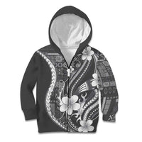 Samoa Siapo Tribal Pattern Kid Hoodie Light Gray Polynesian Plumeria Tapa Motif