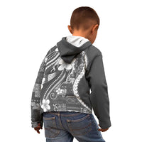 Samoa Siapo Tribal Pattern Kid Hoodie Light Gray Polynesian Plumeria Tapa Motif