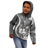 Samoa Siapo Tribal Pattern Kid Hoodie Light Gray Polynesian Plumeria Tapa Motif