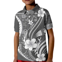 Samoa Siapo Tribal Pattern Kid Polo Shirt Light Gray Polynesian Plumeria Tapa Motif LT9 Kid Gray - Polynesian Pride