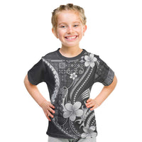 Samoa Siapo Tribal Pattern Kid T Shirt Light Gray Polynesian Plumeria Tapa Motif LT9 Gray - Polynesian Pride