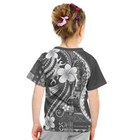 Samoa Siapo Tribal Pattern Kid T Shirt Light Gray Polynesian Plumeria Tapa Motif LT9 - Polynesian Pride