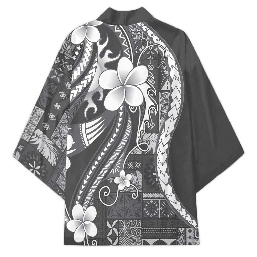 Samoa Siapo Tribal Pattern Kimono Light Gray Polynesian Plumeria Tapa Motif LT9 - Polynesian Pride