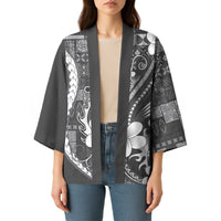 Samoa Siapo Tribal Pattern Kimono Light Gray Polynesian Plumeria Tapa Motif LT9 - Polynesian Pride