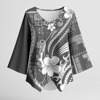 Samoa Siapo Tribal Pattern Kimono Sleeve Blouse Light Gray Polynesian Plumeria Tapa Motif LT9 Female Gray - Polynesian Pride