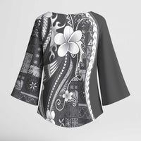 Samoa Siapo Tribal Pattern Kimono Sleeve Blouse Light Gray Polynesian Plumeria Tapa Motif LT9 - Polynesian Pride