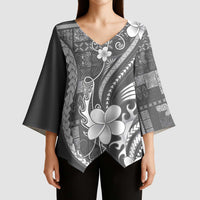 Samoa Siapo Tribal Pattern Kimono Sleeve Blouse Light Gray Polynesian Plumeria Tapa Motif LT9 - Polynesian Pride