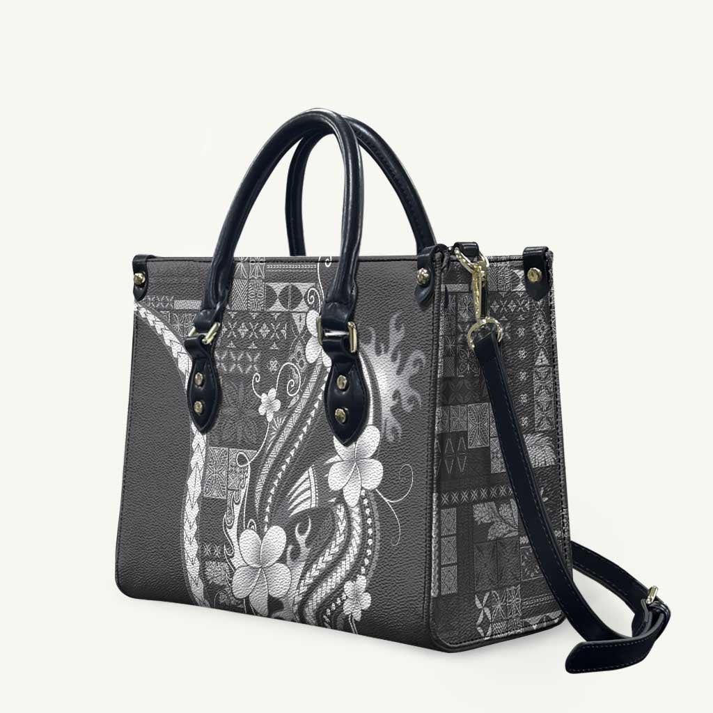 Samoa Siapo Tribal Pattern Leather Bag Light Gray Polynesian Plumeria Tapa Motif LT9 Gray - Polynesian Pride