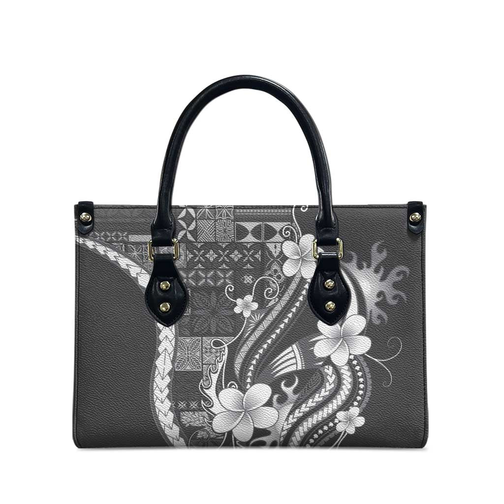 Samoa Siapo Tribal Pattern Leather Bag Light Gray Polynesian Plumeria Tapa Motif LT9 - Polynesian Pride