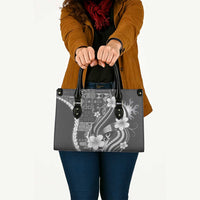 Samoa Siapo Tribal Pattern Leather Bag Light Gray Polynesian Plumeria Tapa Motif LT9 - Polynesian Pride