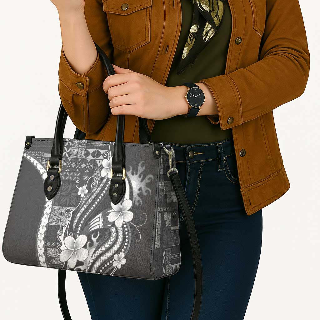 Samoa Siapo Tribal Pattern Leather Bag Light Gray Polynesian Plumeria Tapa Motif LT9 - Polynesian Pride