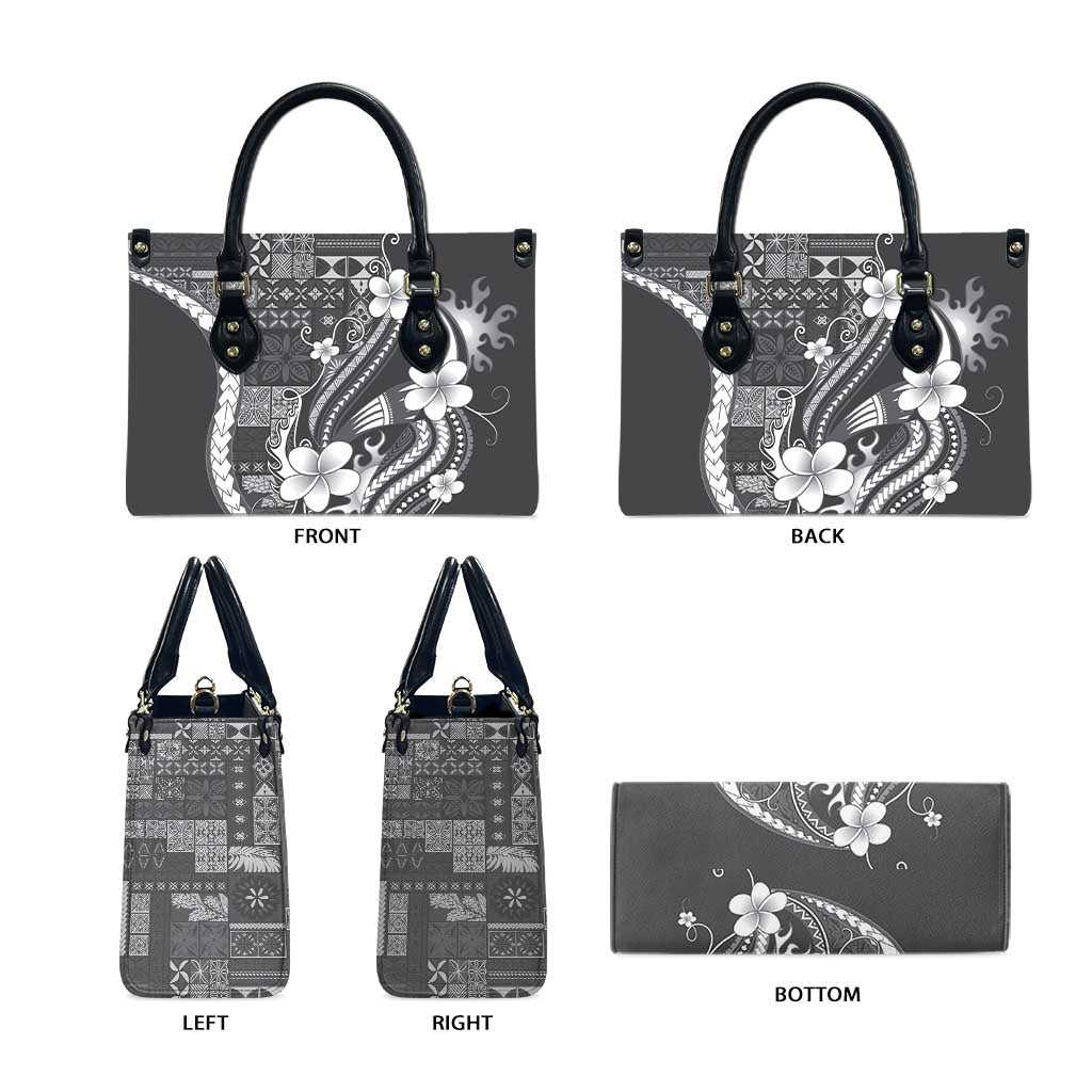 Samoa Siapo Tribal Pattern Leather Bag Light Gray Polynesian Plumeria Tapa Motif LT9 - Polynesian Pride