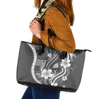 Samoa Siapo Tribal Pattern Leather Tote Bag Light Gray Polynesian Plumeria Tapa Motif LT9 Gray - Polynesian Pride