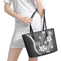 Samoa Siapo Tribal Pattern Leather Tote Bag Light Gray Polynesian Plumeria Tapa Motif LT9 - Polynesian Pride