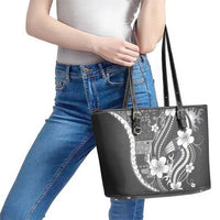 Samoa Siapo Tribal Pattern Leather Tote Bag Light Gray Polynesian Plumeria Tapa Motif LT9 - Polynesian Pride